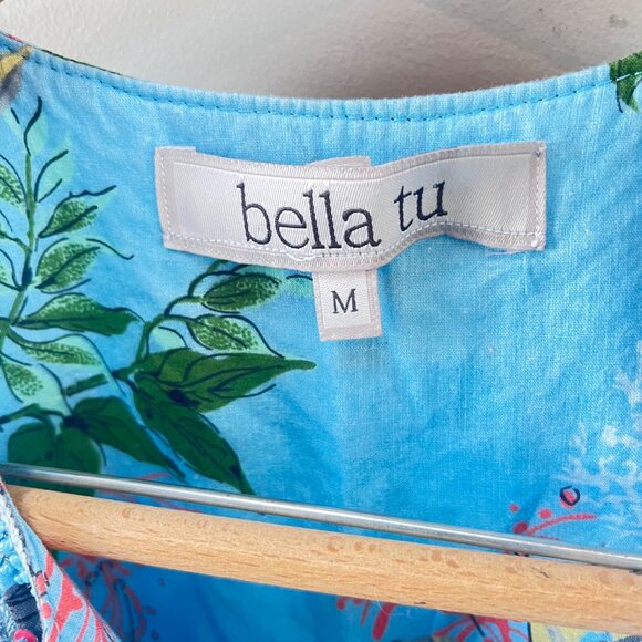 Bella Tu Embroidered Light Blue Floral Tunic Dress W/ Tassels & Bead Trim - Sz. - Picture 7 of 8